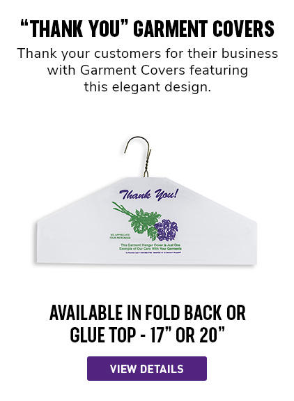"Thank You" Garment Covers | Thank your customers for their business with Garment Covers featuring this elegant “Thank You” design.