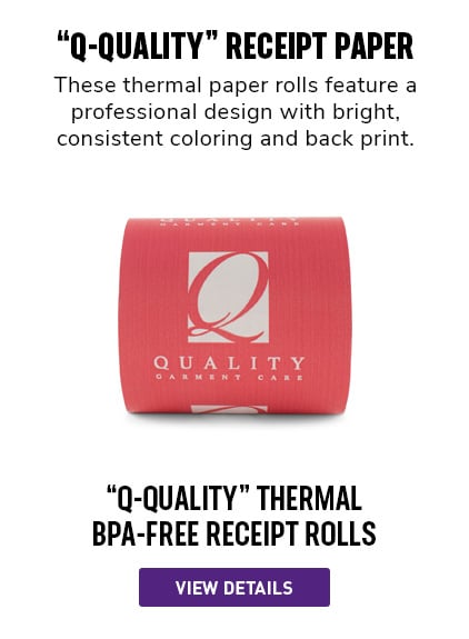 "Q-Quality" Receipt Paper | These thermal paper rolls feature a professional design with bright, consistent coloring and back print.  