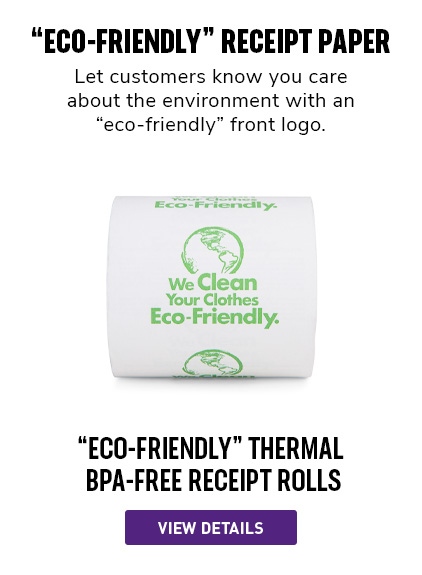 Eco-Friendly Receipt Paper | Let customers know that you care about the environment with this “eco-friendly” front logo.  